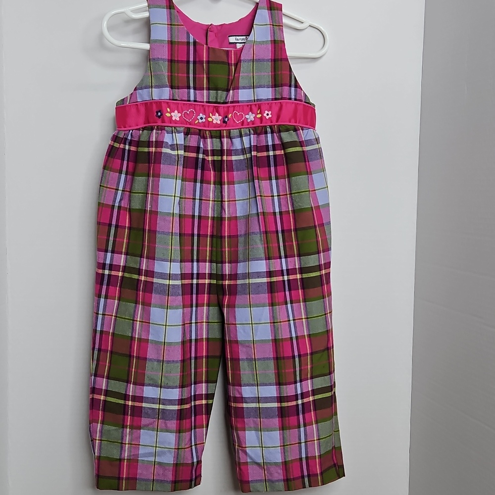 Hartstrings Plaid Embroidered Ribbon Romper Sz 18M Girls Spring